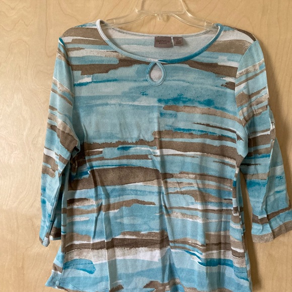 Chico's Tops - Chico's Easywear Blue & Brown 3/4 Sleeve Top Women’s Size Large/Chico’s Size 2